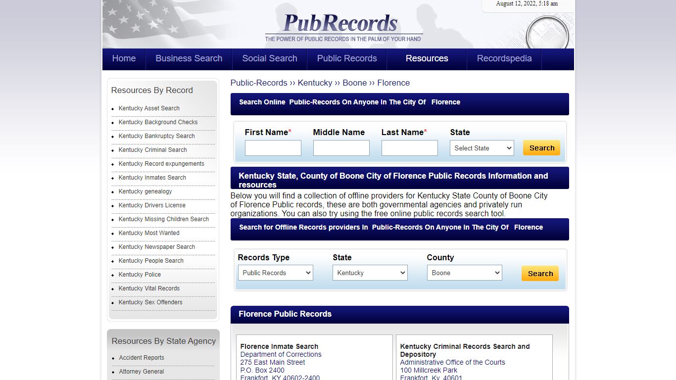 Florence, Boone County, Kentucky Public Records